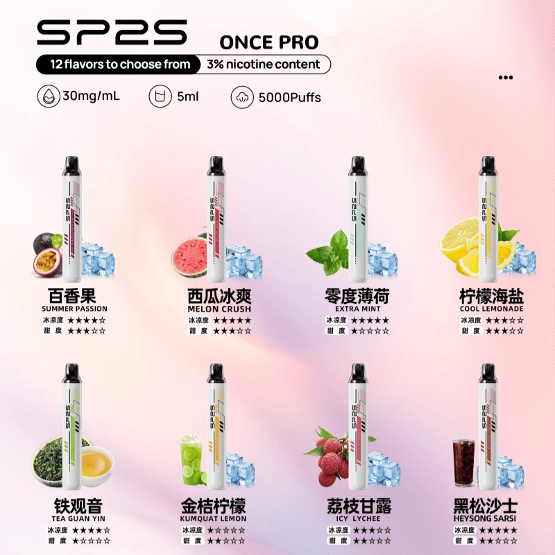 SP2S 5000口拋棄式電子煙｜一次性免充電・12款風味可選・正品現貨供應